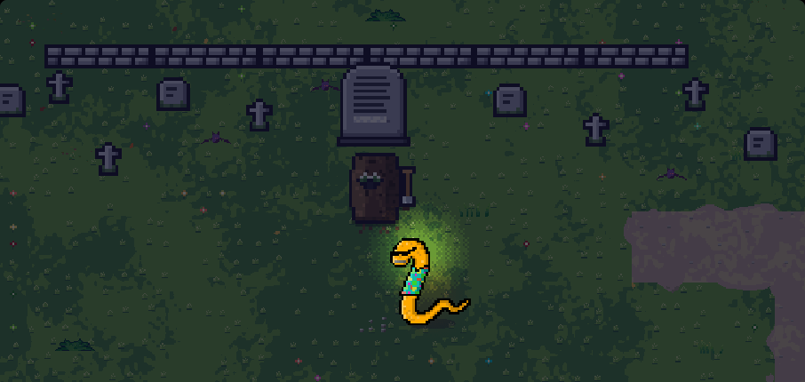 Echoes of Decay: a Worm at night beside an open grave in the old graveyard, out in the woods past the town.